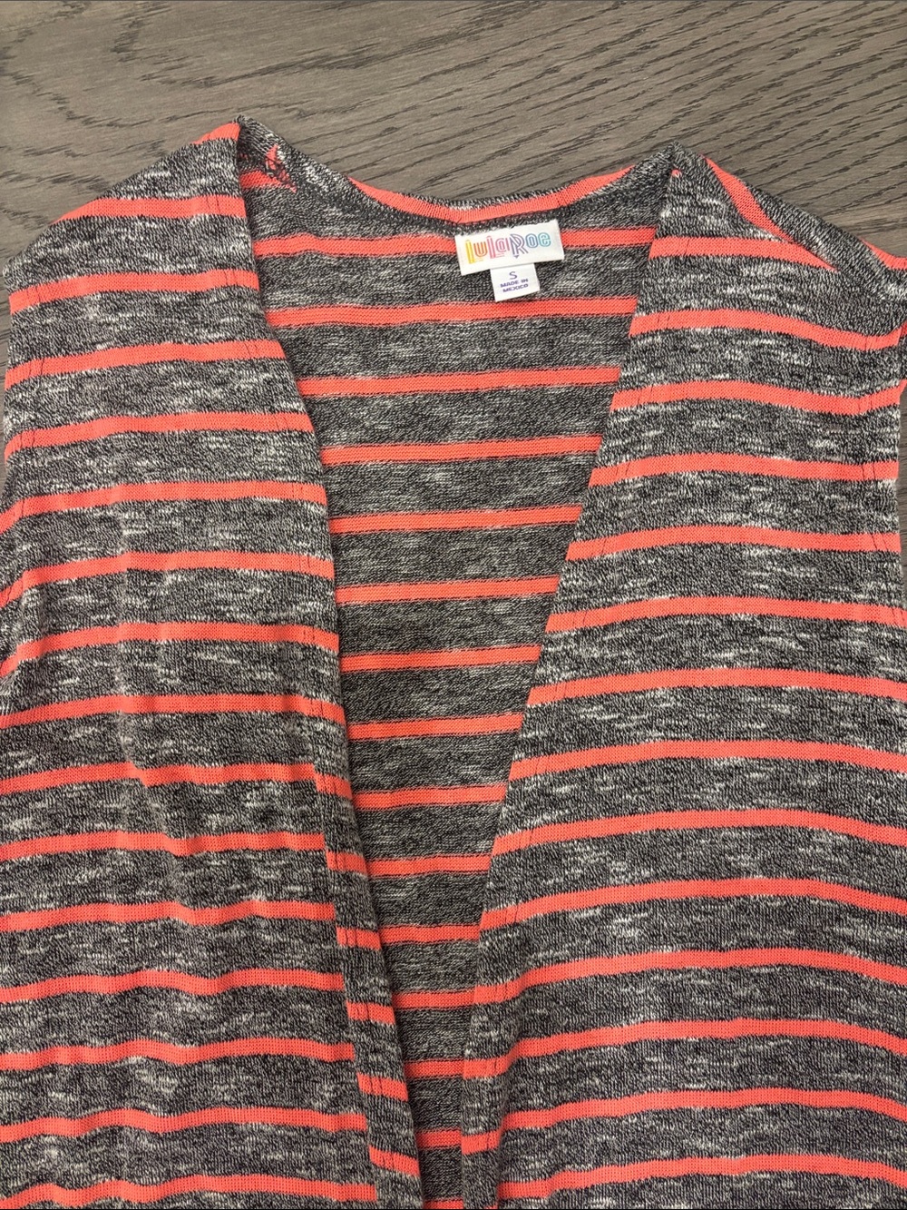 Lularoe Small Joy Striped Open Front Vest in Coral and Gray